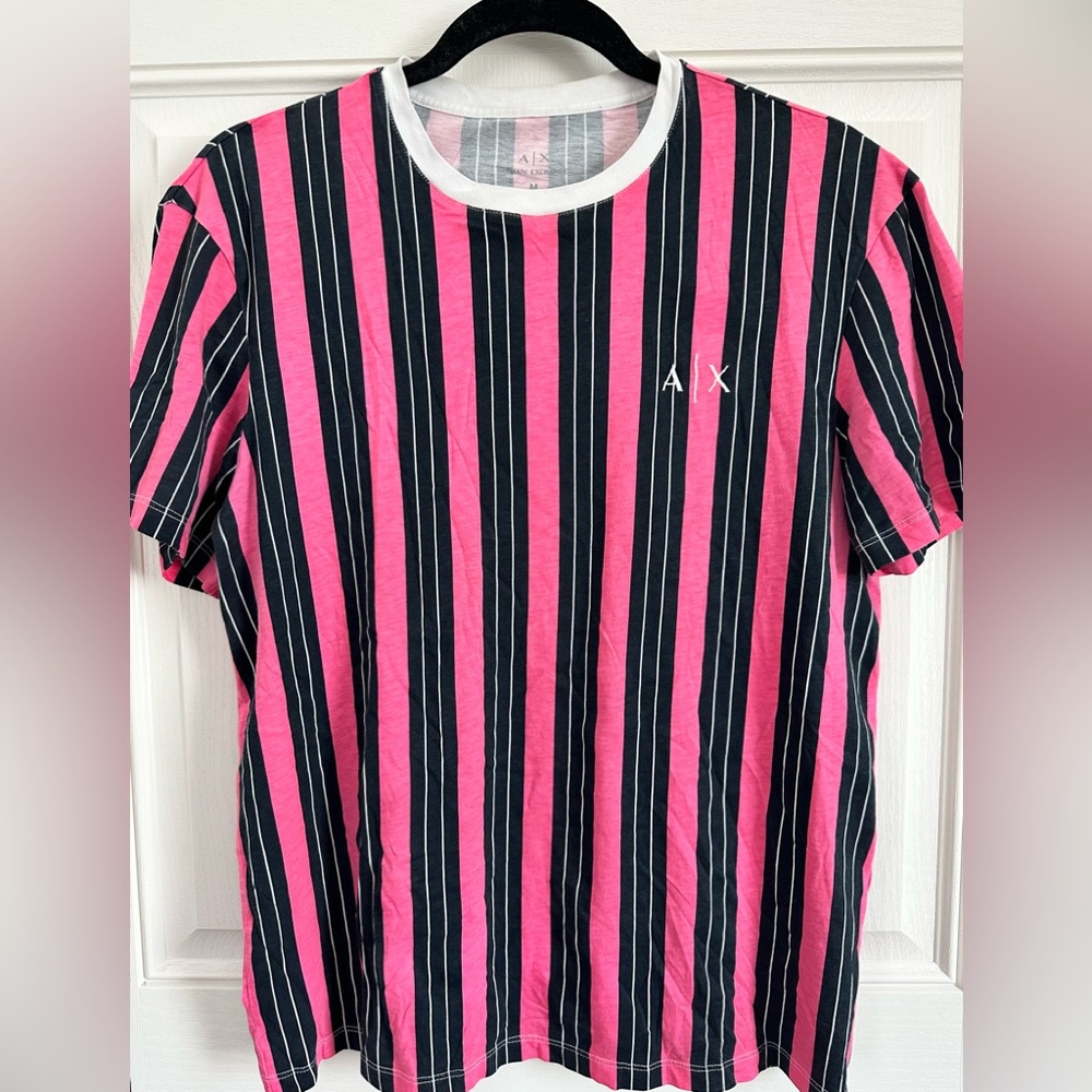 A|X Armani Exchange Vertical Striped Soccer Short Sleeve T-Shirt, Medium